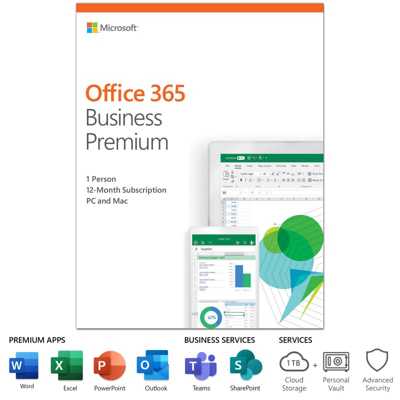 תוכנת Microsoft 365 Business Premium Hebrew מנוי לשנה ללא דיסק התקנה